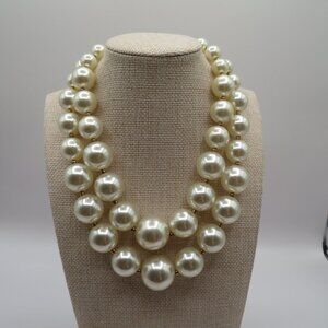 Vintage Faux Pearl Double Strand Choker Style Necklace Rhinestone Clasp